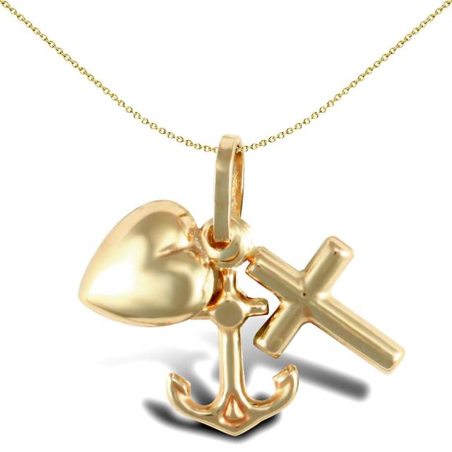 Jewelco London Ladies 9ct Yellow Gold Faith Hope Charity Charm Pendant - JPC219