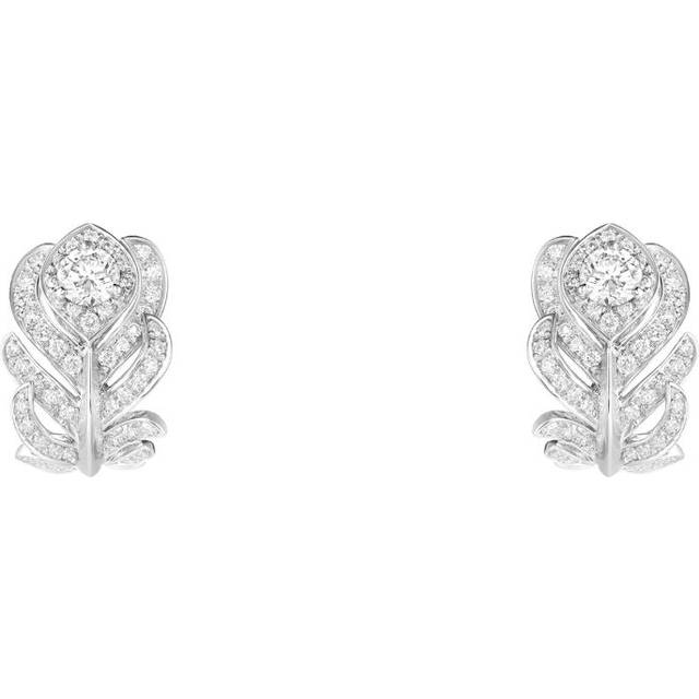 Boucheron Womens White Gold Plume De Paon Xs 18ct White-gold, 0.50ct and 0.30ct Round-brilliant Diamond Stud Earrings 1 Size - WHITE GOLD
