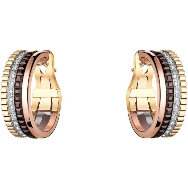 Boucheron Womens Yellow Quatre Classique 18ct Yellow-gold, White-gold and Pink-gold Diamond Hoop Earrings - YELLOW