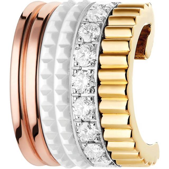Boucheron Womens White Quatre Classique 18ct Yellow, White- and Rose-gold, 0.14ct Brilliant-cut Diamond White-ceramic Single Clip Earring - WHITE