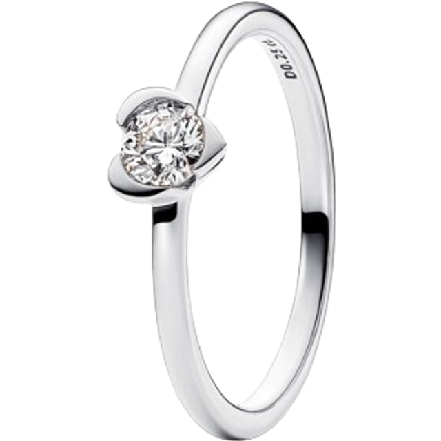Pandora Talisman Sterling Silver Lab-grown Diamond Heart Ring - Sterling silver / Lab-grown diamond - Sz. 54 - Clear