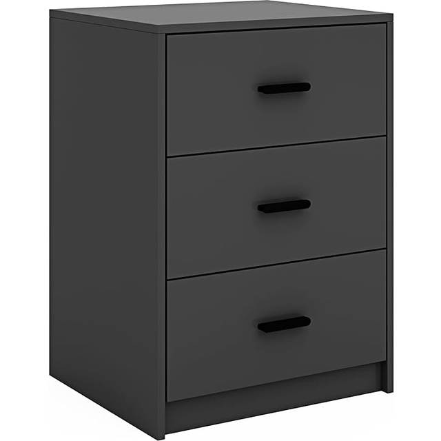 (Black Carcass with Black Drawers) 3 Tier Wooden Bedside Nightstand Cabinet Table