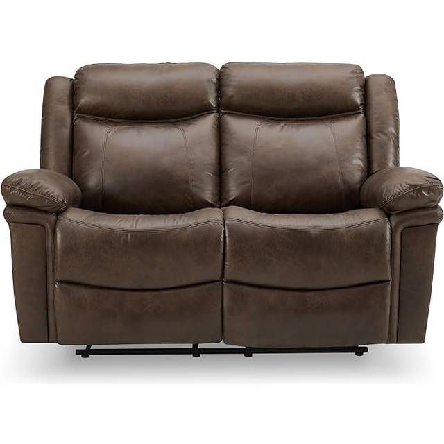 Home Detail Rowan Brown Faux Leather Fabric 2-Seater Manual Recliner Sofa, Brown