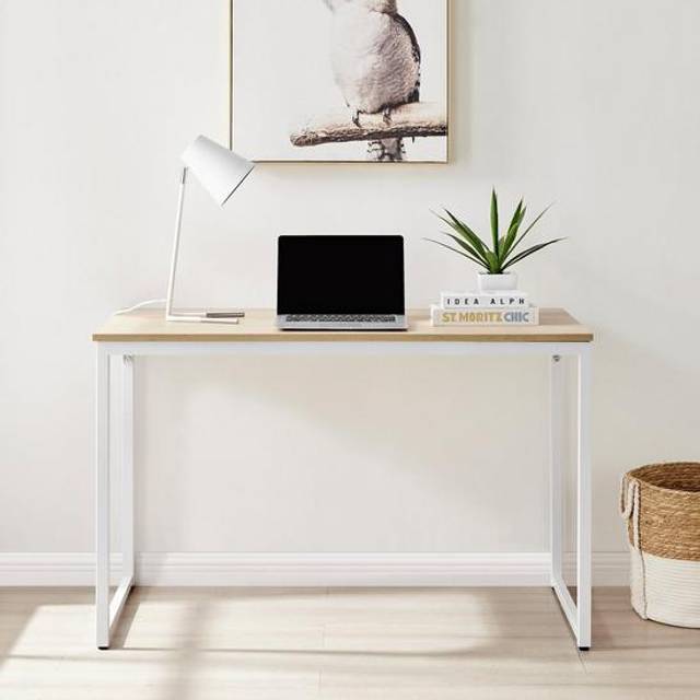Kendrick 120cm Melamine Coated Home Office Computer Desk with White Legs - Light Oak - One Size