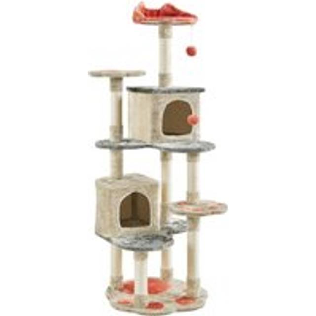 Yaheetech - 165cm Tall Cat Paw-Shaped Play Tower, Cat Climbing Frame with Natural Sisal, Beige