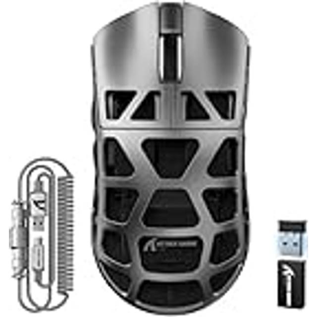 ATTACK SHARK R3PRO 46 g superlätt magnesiumlegering, 8 000Hz pollingränta, 26 000DPI, 2,4G/BT/trådbunden, PixArt-sensor PAW3395, G502, programmerbar mus med spiralkabel, PC/Mac, grå