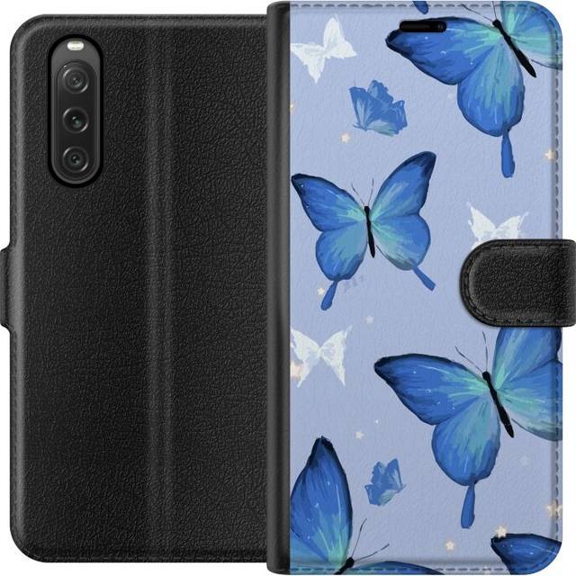 Plånboksfodral till Sony Xperia 10 V med Blå fjärillar motiv