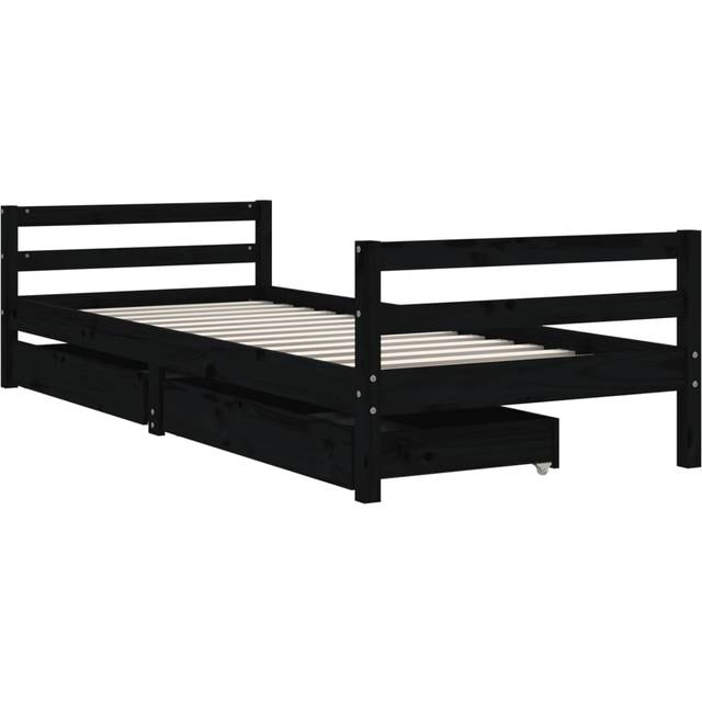 vidaXL Kids Bed Frame with Drawers Black 90x190 cm Solid Wood Pine