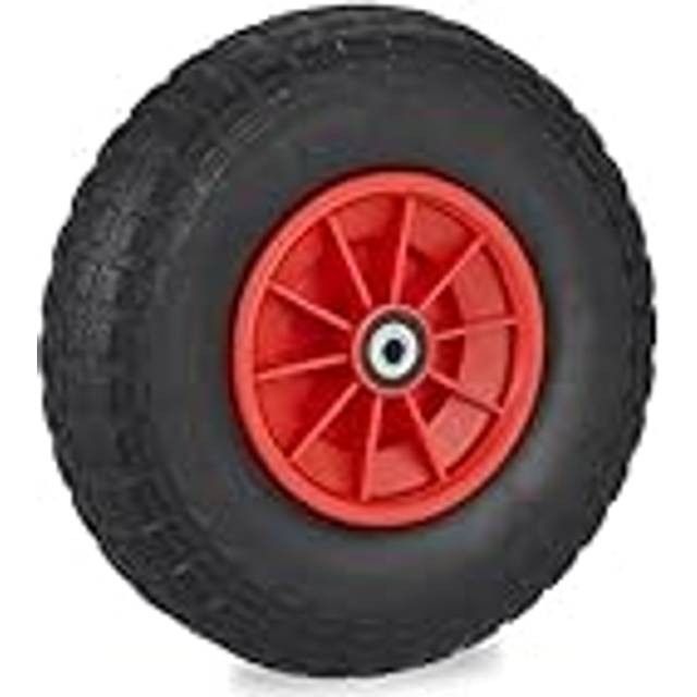 Relaxdays skottkärra hjul 4.00-6, massivt gummihjul med plastfälg, 3 adaptrar, reservhjul punkteringssäker, 100 kg, blåröd, 10029585_959