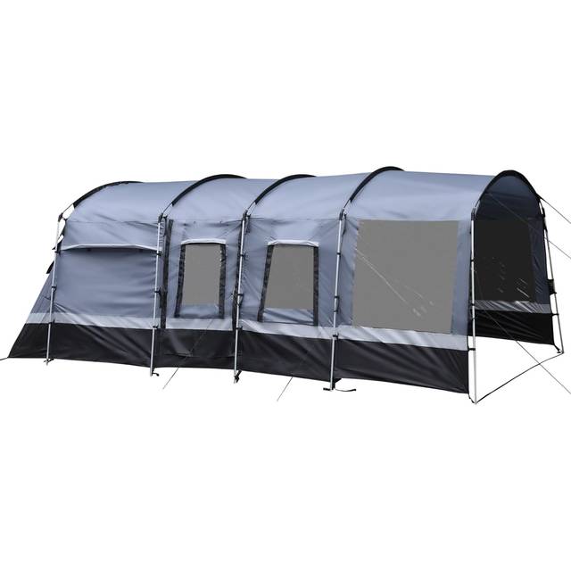 Outsunny 8-Person Camping Tent Tunnel Design with 4 Large Windows - Dark Grey - One Size