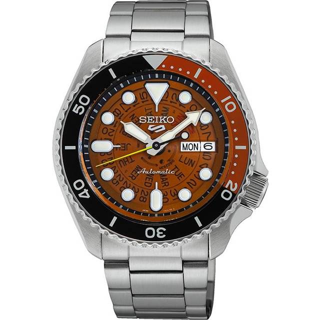 Seiko 5 Sports SKX Style Stainless Steel Transparent Orange Dial Automatic SRPJ47K1 100M Men&#39;s Watch