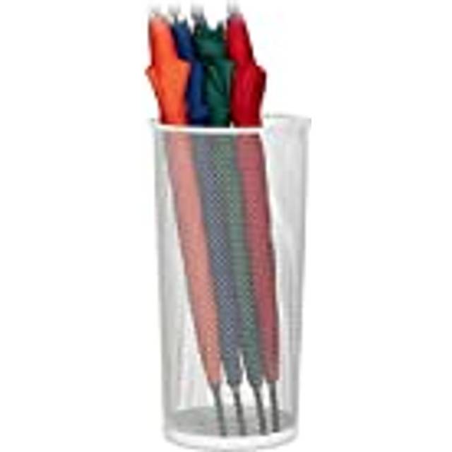 Relaxdays paraplyställ, för paraplyer och promenadkäppar, runda, metall, rutnätsoptik, paraplyhållare, H x D: 49,5 x 26 cm, vit, 1 styck