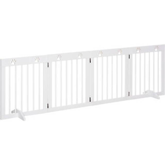 PawHut Pet Gate 4 Panel Wooden Dog Barrier Folding Fence w/ Support Feet