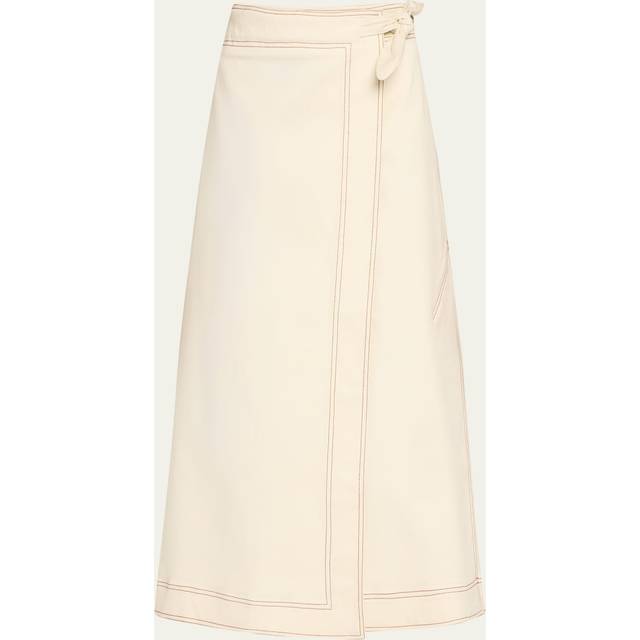 Ganni Womens Summer Sand Wrap-around Contrast-stitching Stretch Organic-denim Maxi Skirt 6