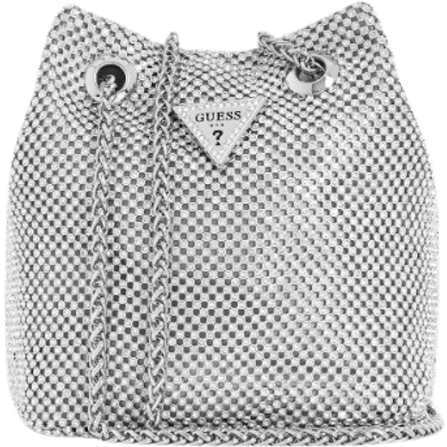GUESS Lua Silver Diamante Chain Mesh Pouch Size: One Size, Colour: Sil