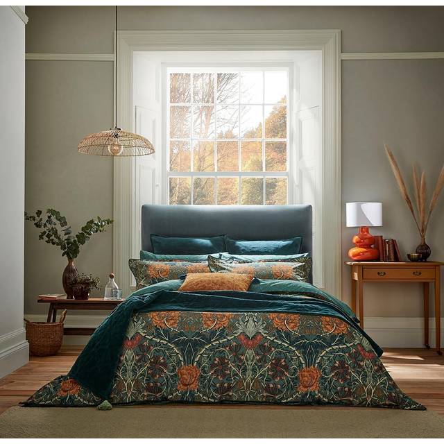 Morris & Co Honeysuckle and Tulip Duvet Cover Set Mulberry and Teal