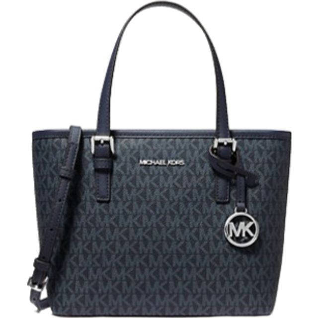 Womens Navy Top Zip Tote Bag with Multiple Pockets - One Size