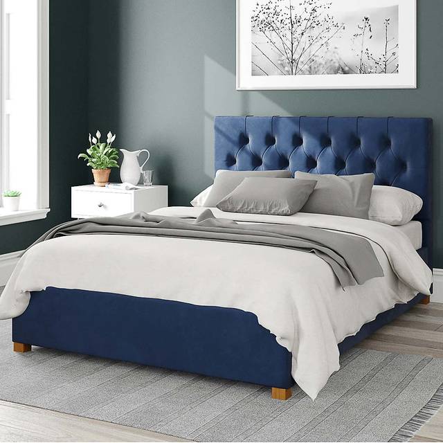 Aspire Olivier Upholstered Ottoman Storage Bed, Plush Velvet Fabric in Navy | Size: Super King