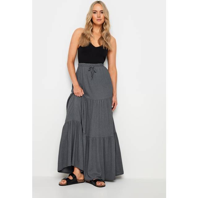 Lts Tall Grey Tiered Crinkle Maxi Skirt 12 Lts | Tall Women's Maxi Skirts