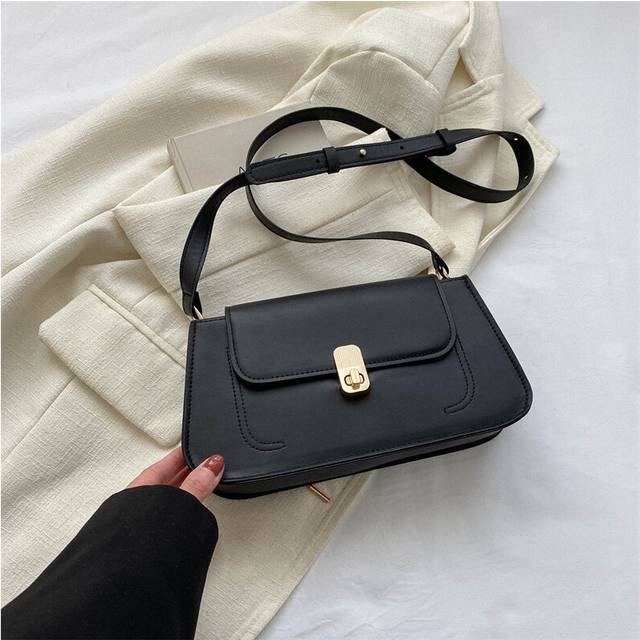 (Black) One Shoulder Crossbody Bag Women Soft Leather Fashion Simple Solid Color Casual