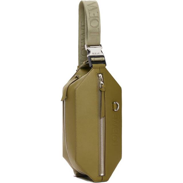 Loewe Olive Convertible Debossed Branding Leather Shoulder Bag - OLIVE