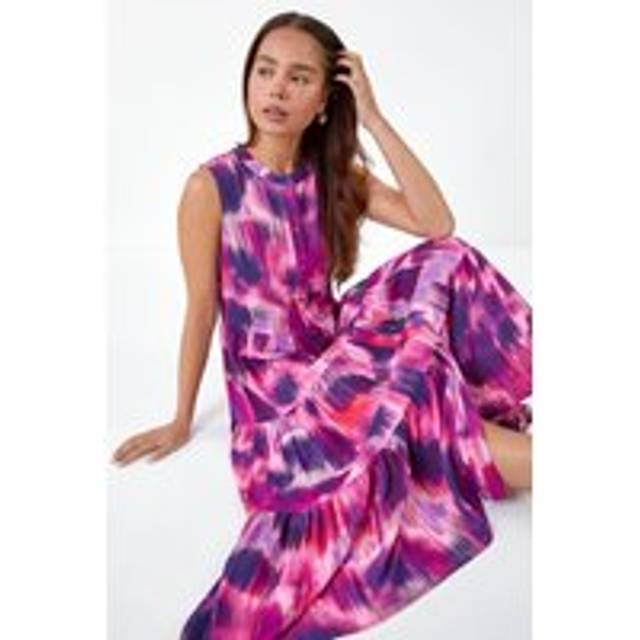 Roman Petite Pink Tie Dye Midi Shirt Dress - Size 12