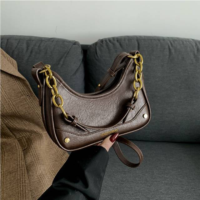 (Dark Brown) Single Shoulder Crossbody Bag Fashion Casual Simple Exquisite Classic Girl Style