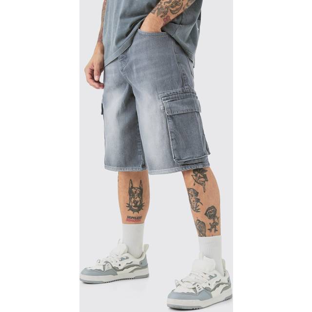Regular Cargo Denim Jorts - Grey - 32