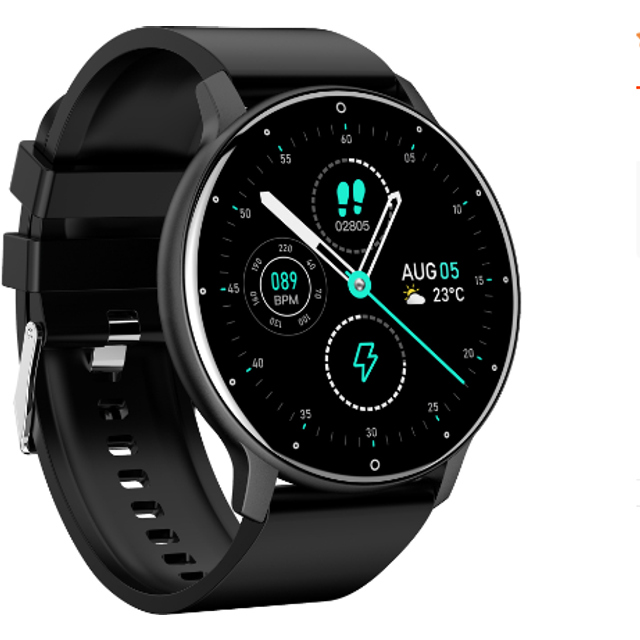 Elegant smartklocka, magnetladdning, samtal, meddelanden, android, iOS, pulsmätare, steg, sömn