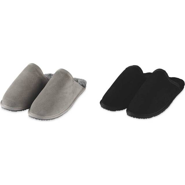 Men's sheepskin mule slippers real suede upper & sheepskin wool