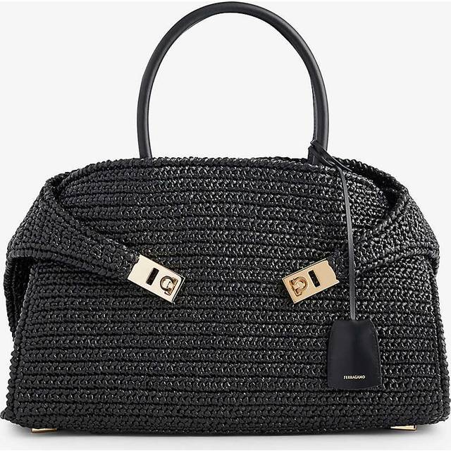 Ferragamo Nero Hug Raffia Top-handle Bag - NERO