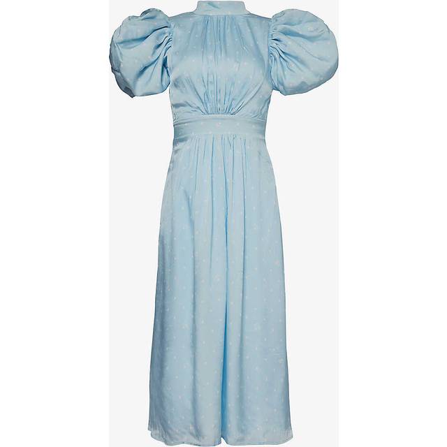 Rotate Birger Christensen Womens Cool Blue Comb Polka-dot Puff-sleeve Woven Midi Dress 10