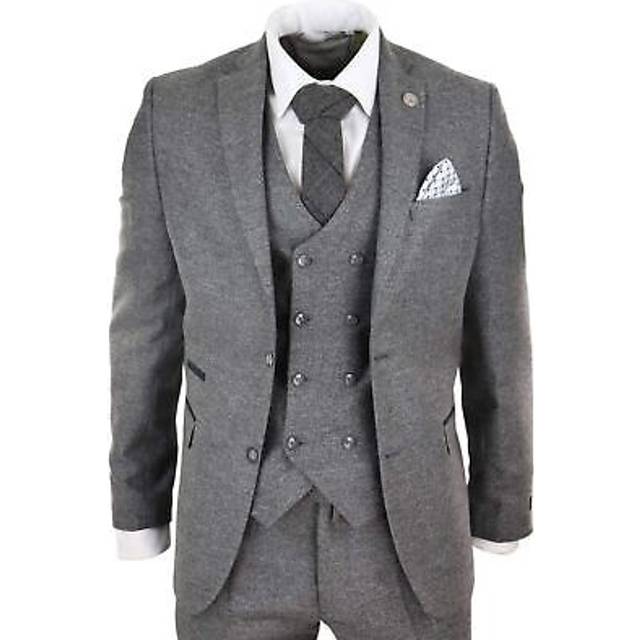 3 Piece Suit Double Breasted Tweed - Grey - 50R