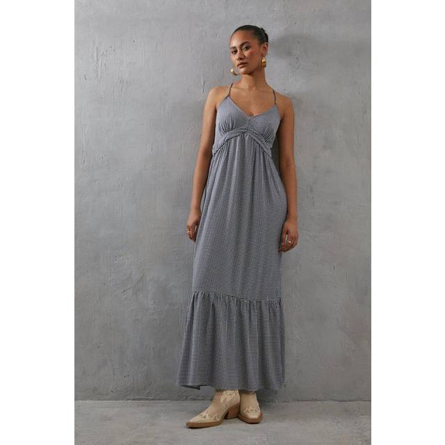 Warehouse Womens Gingham Check Strappy Maxi Sundress - Monochrome Multi Viscose - Size 8 UK