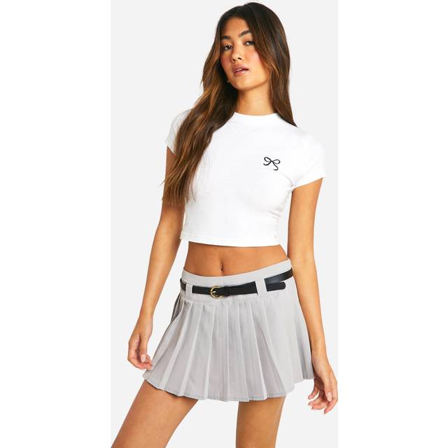 Womens Belted Pleated Skort - Grey - 16