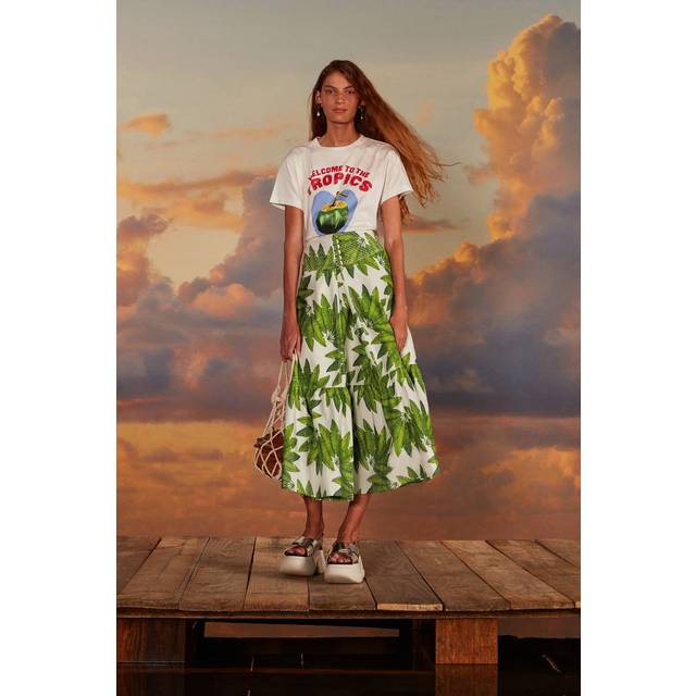 FARM Rio Palm Fan Linen Maxi Skirt