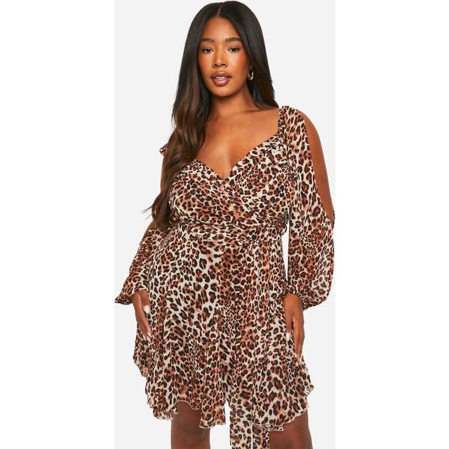Womens Plus Leopard Godet Hem Lace Up Skater Dress - Multi - 28