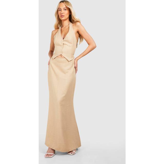 Womens Tall Woven Pinstripe Maxi Skirt - Beige - 10, Beige