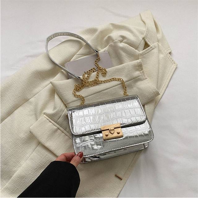 (Silver) Crossbody Shoulder One Small Square Bag Fashion Casual Simple Classic Girl Style