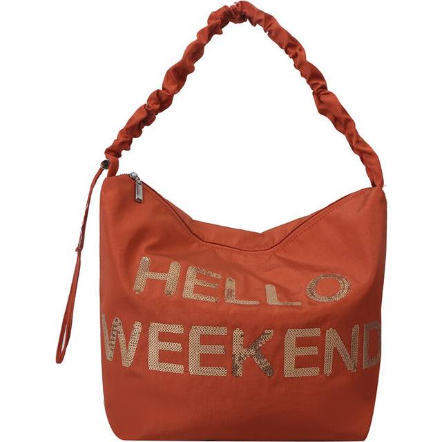 (Brown) Oxford Cloth Shoulder Bag With Letters And Sequins Large Capacity Casual Women