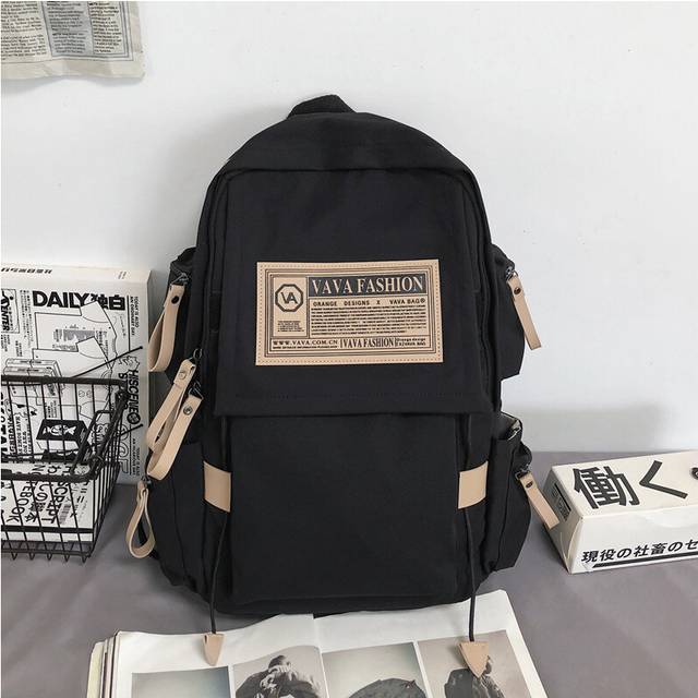 (Black) Versatile The Minimalism Oversized Canvas Neutral Backpack Suitable For Women