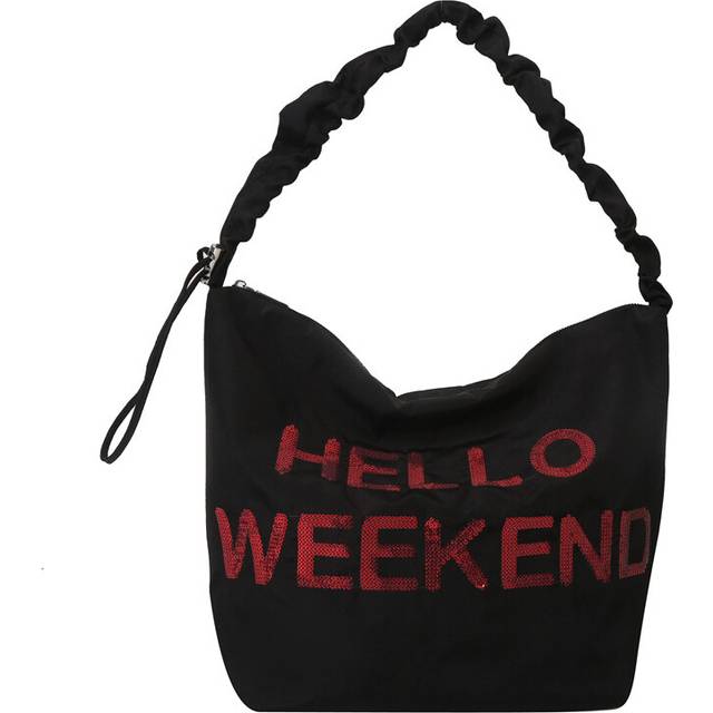 (Black) Oxford Cloth Shoulder Bag With Letters And Sequins Large Capacity Casual Women