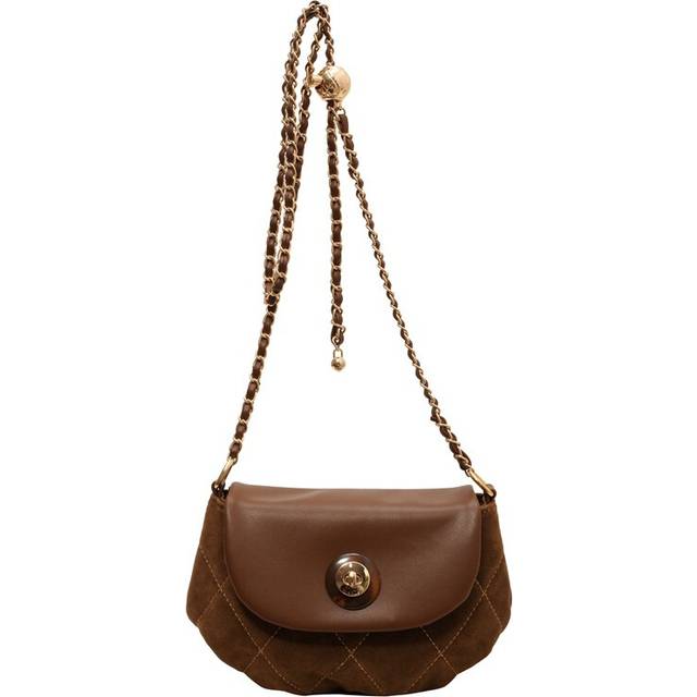 (Brown) Chain Bag Pleated Bag Fashionable Retro Simple Versatile Shoulder Bag Pu Bag