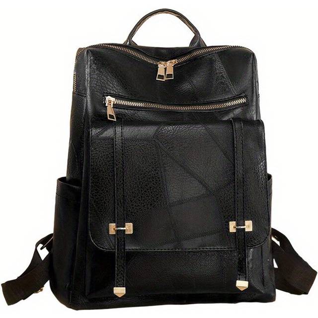 (Black) Vintage Solid Color Backpack, Women's Fashion Travel Commute Knapsack