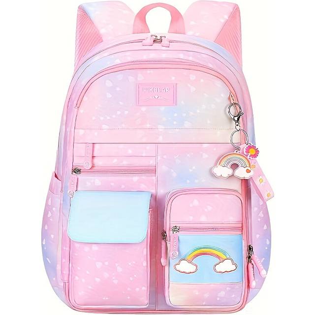 (Gradient Pink, Small) Girl's Lightweight Large Capacity Backpack, Nylon Cute College Backpack