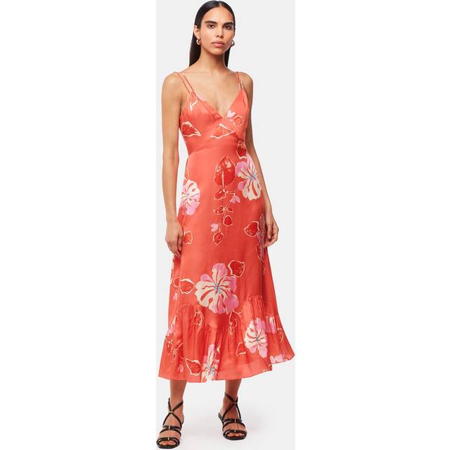 Orange Hibiscus Print Raffa Silk Blend Dress (18)