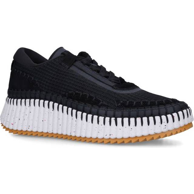 Chloe Womens Black Nama Embroidered Suede and Recycled Mesh Trainers Eur 36 / 3 Uk Women - BLACK