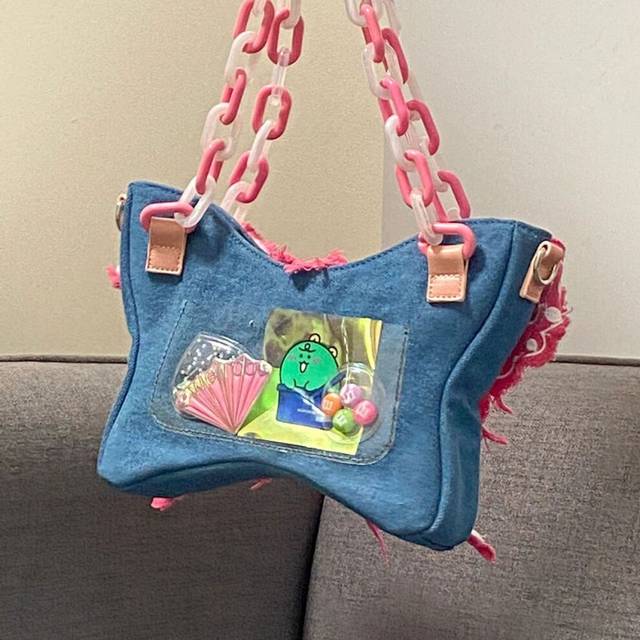 Butterfly Denim Single Shoulder Crossbody Bag Retro Casual Simple Baguette Style