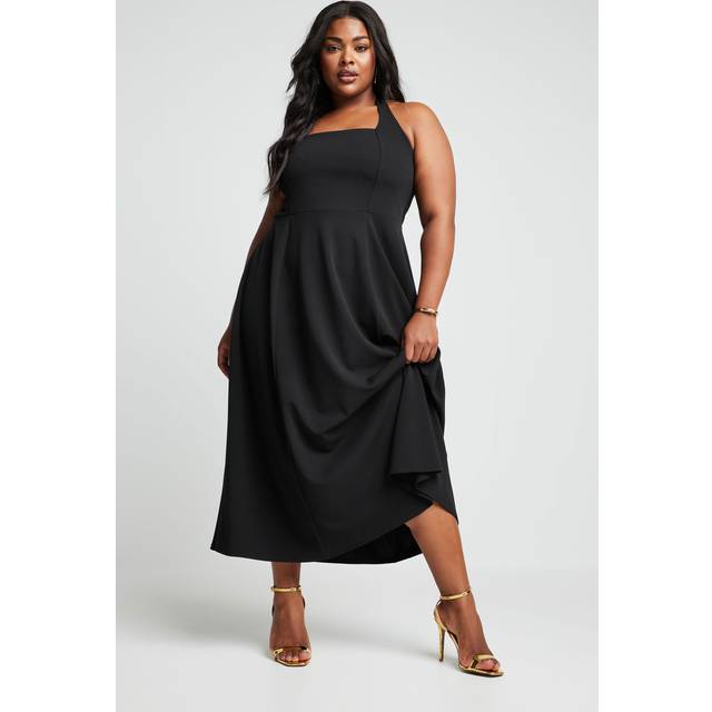 Yours Curve Black Halter Neck Midaxi Dress, Women's Curve & Plus Size, Yours - 26-28