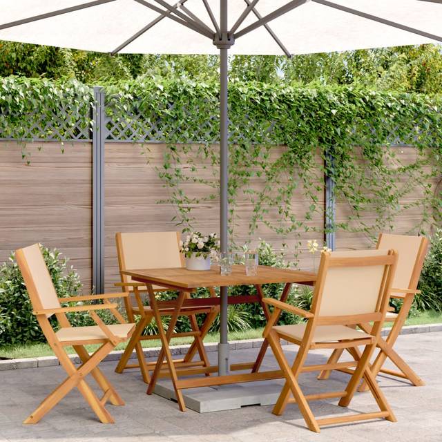 Matgrupp för trädgården 5 delar beige tyg och massivt trä